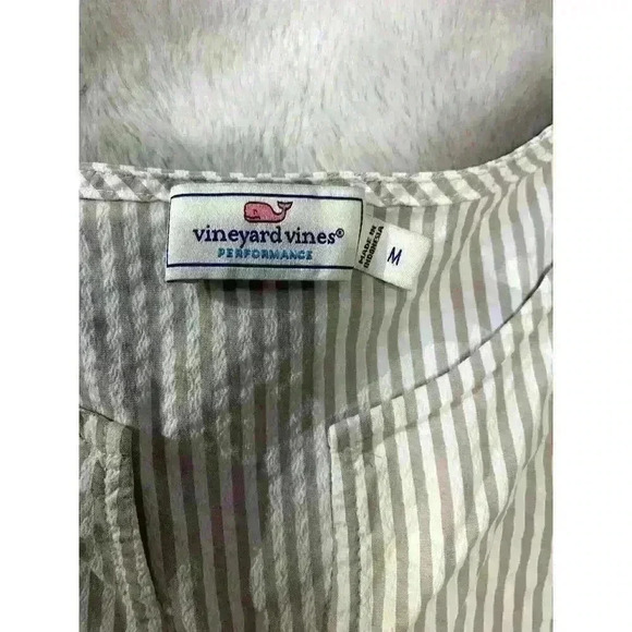 Vinyard Vines Performance Khaki Seersucker long sleeve Tier Dress Size Medium - Picture 5 of 8